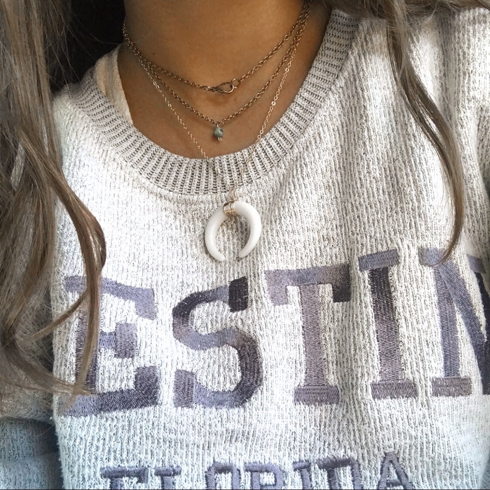 Simple Gold Double Horn Pendant Necklace (bottom)